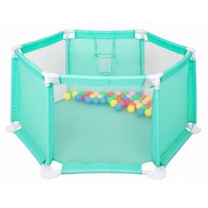 Babysit Kids Playing Enclosure, green playpen with basketball hoop and colorful balls - Malipen