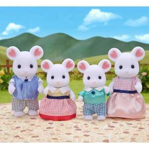 Sylvanian Families Marshmallow Mouse Family, a set of four figurines including two parents and two children, dressed in cute outfits - Figure