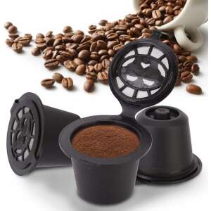 Újratölthető Nespresso kompatibilis kávékapszulák, 3 darabos csomag, fekete, kávéval töltve - Újratölthető kávékapszula