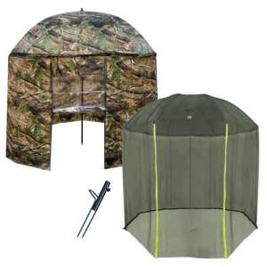 Classa horgászernyő szúnyoghálóval, terepmintás, 250cm, tartó rúd és talp a csomagban - Horgászernyő