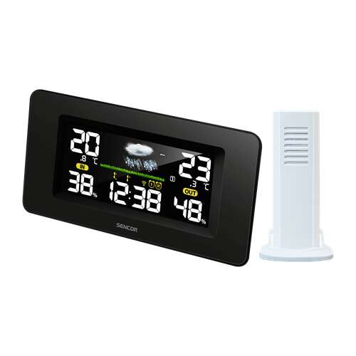 Sencor SWS5270 időjárás állomás beltéri és kültéri hőmérséklet és páratartalom kijelzővel, órával, ébresztővel és időjárás-előrejelzéssel