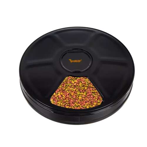 Purlov automatic pet feeder, black, 6 compartments, top view