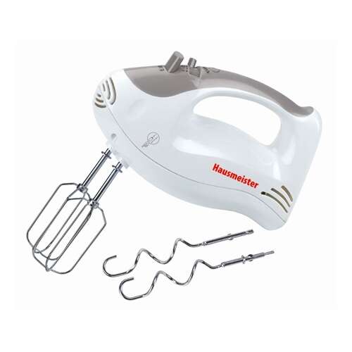 Mixer de mână Hausmeister HM5521 alb cu bătătoare și cârlige pentru aluat