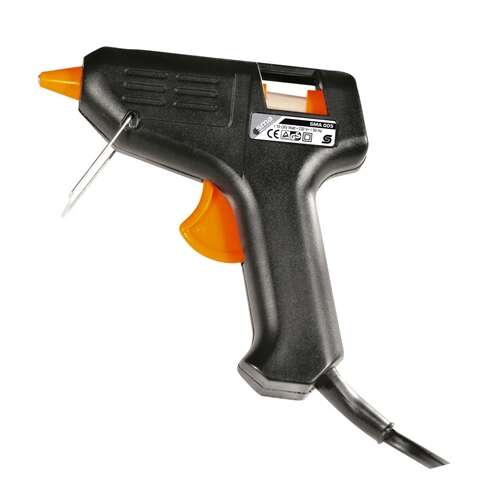 Somogyi SMA 005 mini glue gun, black and orange, with a cord