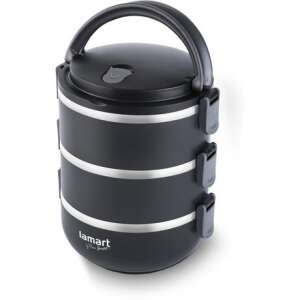 Lamart Thermo Food Container LT6023, 3-piece, black, stainless steel and plastic, 1.8L capacity, for hot and cold food - Food carrier