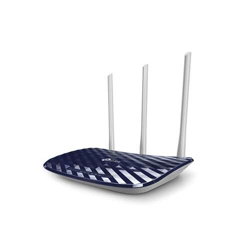 TP-Link Archer C20 AC750 bezdrôtový dual band router, modrý a biely, šikmý pohľad