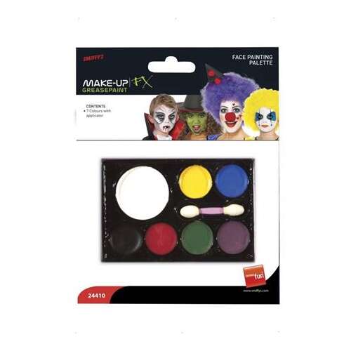 Smiffys Make-Up FX Greasepaint Gesichtsmalpalette mit 7 Farben und Schwammapplikator