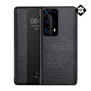 Husă Huawei P40 Pro Flip, Piele Neagră, Smart View Cover - Huawei Huse telefon