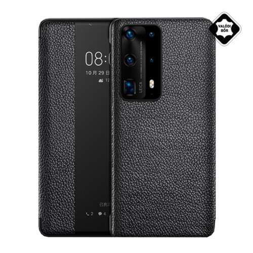 Husă Huawei P40 Pro Flip, Piele Neagră, Smart View Cover