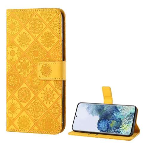 Samsung Galaxy S20 FE sárga virágmintás bőr flip tok állvány funkcióval - Samsung