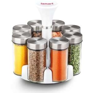 Lamart LT7017 rotating spice rack with 8 glass jars, white and stainless steel - Spice Rack