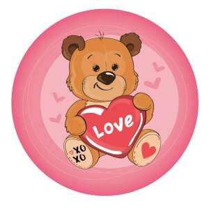 Maci mintás formapárna, plüss mackó szívvel, rajta a Love felirat - Díszpárna