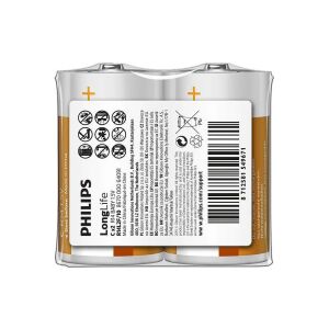 Philips LongLife R14 C batteries, pack of 2, general purpose household battery - Batteries & Accumulator