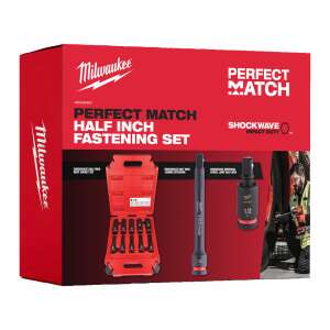 Milwaukee Perfect Match 1/2 inch fastening set, includes sockets, extension, swivel joint, and impact duty - Socket Wrench
