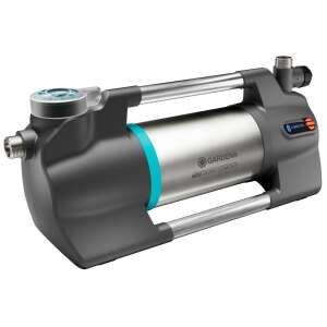 Gardena 6500 Silent Comfort garden pump, 3/4 view, gray and silver, with blue and orange accents - Irrigation