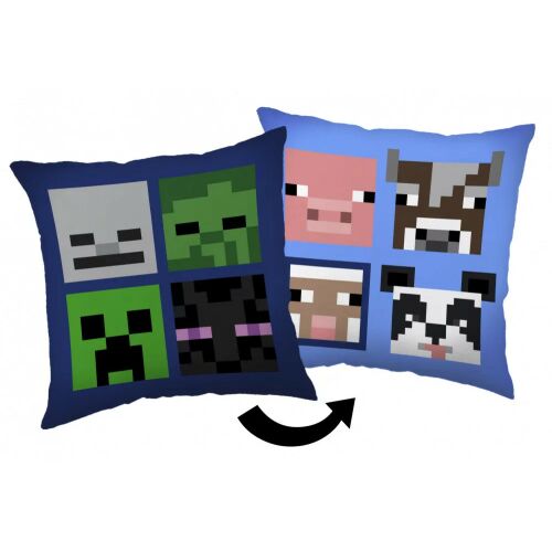 Vankúš Minecraft Bad Mobs & Farm Animals, 40x40 cm, obojstranný dizajn s pixelovými postavami