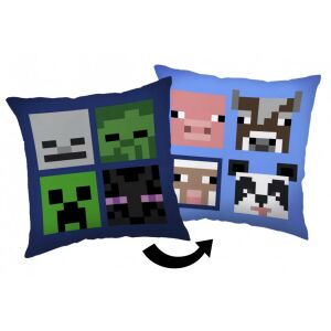 Minecraft Bad Mobs & Farm Állatok Párna, 40x40 cm, megfordítható design pixelált karakterekkel - Díszpárna