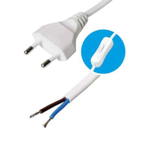 Biały kabel zasilający o długości 2 metrów z przełącznikiem, 250V~ / 50 Hz / max. 2 A / max. 460 W