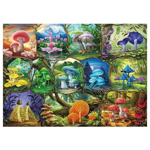Puzzle Ravensburger 1000 elementów, Piękne Grzyby, przedstawiające kolorową kolaż różnych gatunków grzybów
