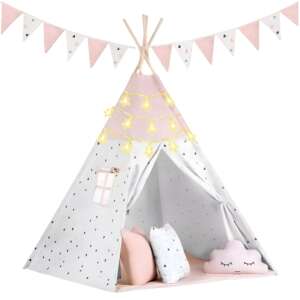 Pepita Indian tent with light string and cushion #pink
