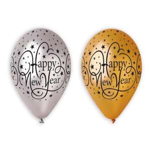 Balony Happy New Year Złote Srebrne, 6 szt., 12 cali - Gemar