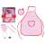 Set de bucătar pentru copii roz și alb cu șorț, pălărie, mănuși de cuptor și ustensile de bucătărie