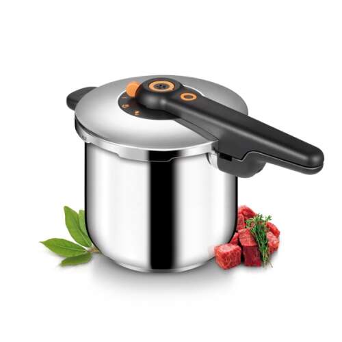 SmartCLICK Kukta 7.5 l tlakový hrniec, nerezová oceľ, čierna rukoväť, oranžový gombík