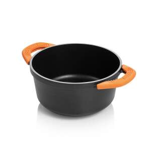 SmartCLICK Topf mit 24 cm Durchmesser und 4,5 Liter Fassungsvermögen mit orangefarbenen Silikongriffen - Pfannen, Abendessen, Küchenmesser, Besteck-Sets und Töpfe