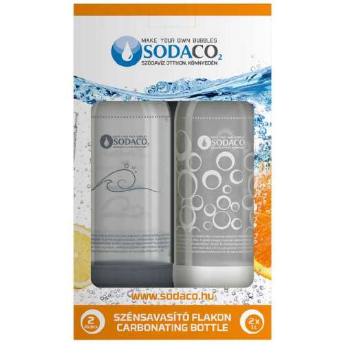 SodaCo Kohlensäureflasche für SodaCo Basic und Royal Soda-Maschinen, 2x1 Liter (weiß, grau)