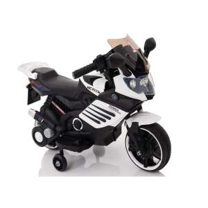 LQ-158 6V electric motorcycle for kids, white and black, with training wheels - Ride-On