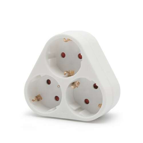 White 3-way wall socket with 3 grounded outlets