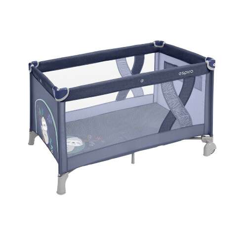 Espiro Simple fix utazóágy kék színben, bagoly mintával
