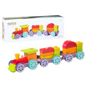 Cubika Rainbow Express wooden train toy, 15 piece stacking puzzle, for toddlers and preschoolers - Cubika