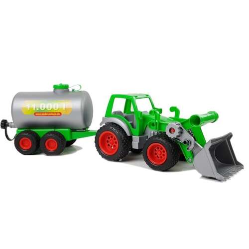 Wader Polesie toy tractor with a tank trailer, green and grey, 57 cm