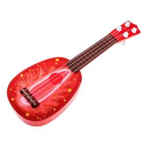 Red strawberry patterned plastic toy guitar for kids, 37 x 12.5 x 4 cm - Toy Instrument
