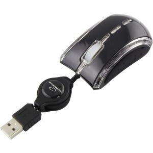 Esperanza Calenao black mini wired mouse with retractable cable - Mouse