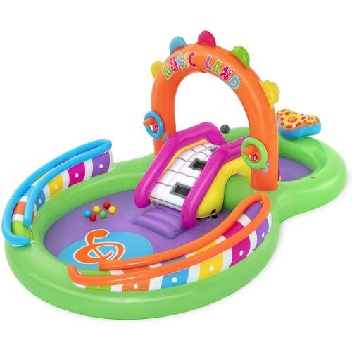 Bestway Music Land Inflatable Play Center with slide, splash pad, and piano
