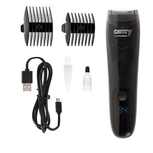 Camry CR2833 beard trimmer with vacuum suction, 2 combs, cleaning brush, USB cable, oil, black