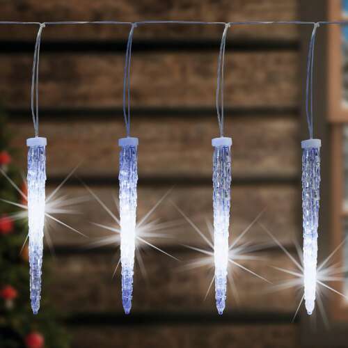 LED jégcsap fényfüzér, 15 jégcsap, 5,6 méter hosszú, fehér fény, beltéri és kültéri használatra