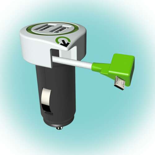 Q2Power Triple USB Car Charger with retractable Micro USB cable