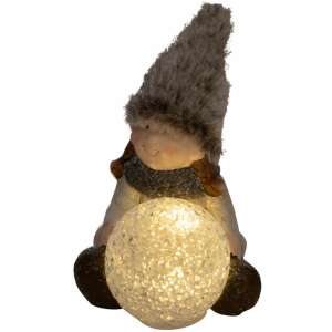 Kerámia kislány szőrme sapkában, világító hó gömbbel, karácsonyi dísz - Home by Somogyi