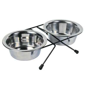 Set de boluri Trixie din oțel inoxidabil 2 x 0.45 l / ø 12 cm Inox 24831, bol dublu pentru câini cu suport, oțel inoxidabil, cadru negru - Trixie Castroane si adapatori animale
