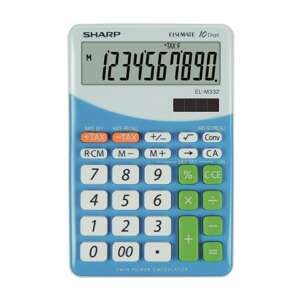 Sharp EL-M332 blue desktop calculator with 10 digits, tax calculation, twin power - Sharp