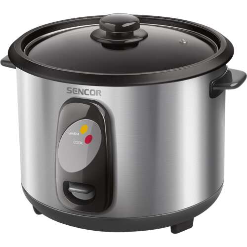 Sencor SRM 1000SS rice cooker, stainless steel and black, front view