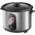 Sencor SRM 1000SS rice cooker, stainless steel and black, angled view