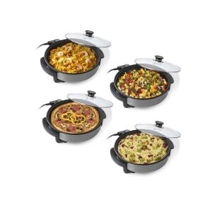 Collage of Tristar PZ2963 electric skillet with different meals - Tristar