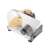Sencor SFS 4050SS electric food slicer, stainless steel and black, angled view with bread