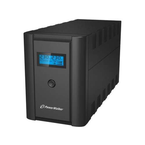 PowerWalker VI 2200 LCD szünetmentes tápellátás, fekete, ferde nézet - Szünetmentes tápegység