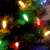 Close-up of colorful LED lights on a Christmas tree