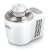 Camry CR4481 ice cream maker, white, angled view, showing the transparent lid and the brand name